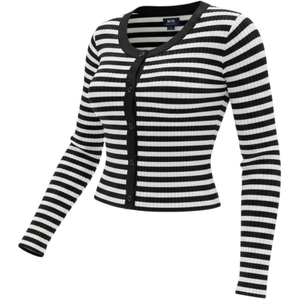 Maeve by Anthropologie Striped Ribbed Knit Cardigan Black White OB1961905 Medium